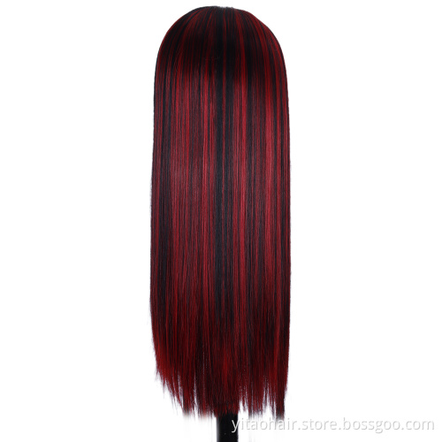 Lace Front Wigs Straight Synthetic Party Wig Middle Part Red color with highlight for Women  synthetic hair wigs with highlights